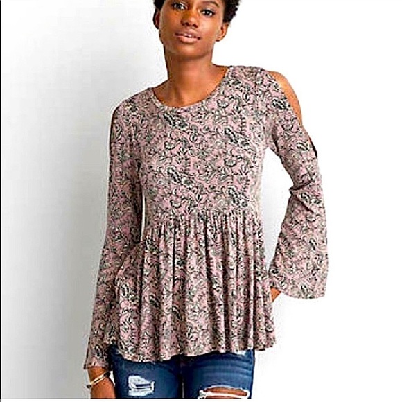American Eagle Soft & Sexy Bell Sleeve Top Pink Floral Size Medium Boho Festival - Picture 1 of 9